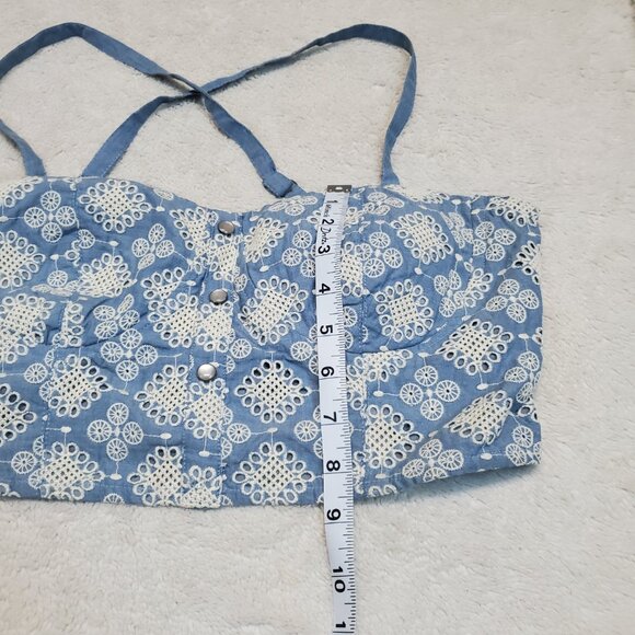 NWT American Rag Blue Chambray Boho Bohemian Beach Spaghetti Strap Cropped Top M - Picture 7 of 9